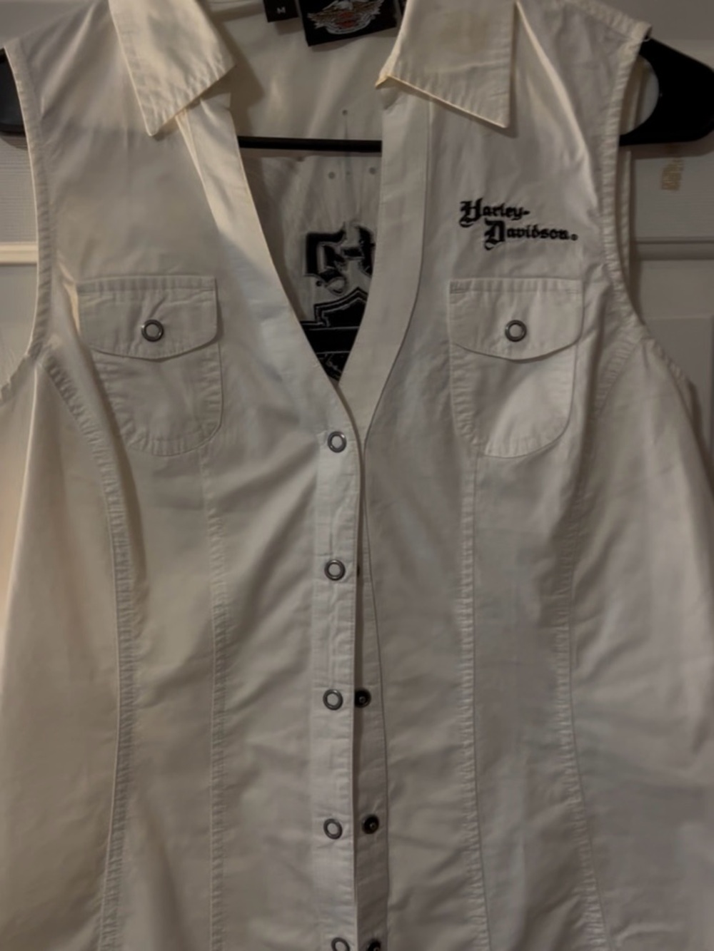 Harley-Davidson Cream Button-Front Sleeveless Vest